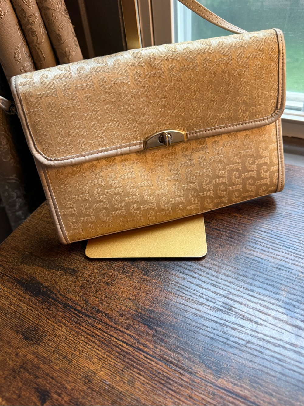 Vintage Neutral Beige Monogram Shoulder Bag